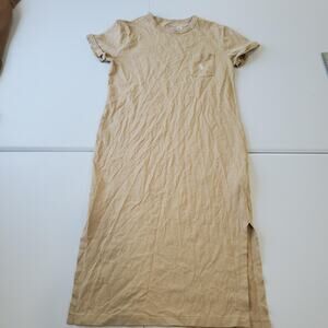 Polo Ralph Lauren Dress Womens Medium Tan T-Shirt Tee Pocket Pony Logo Side Slit